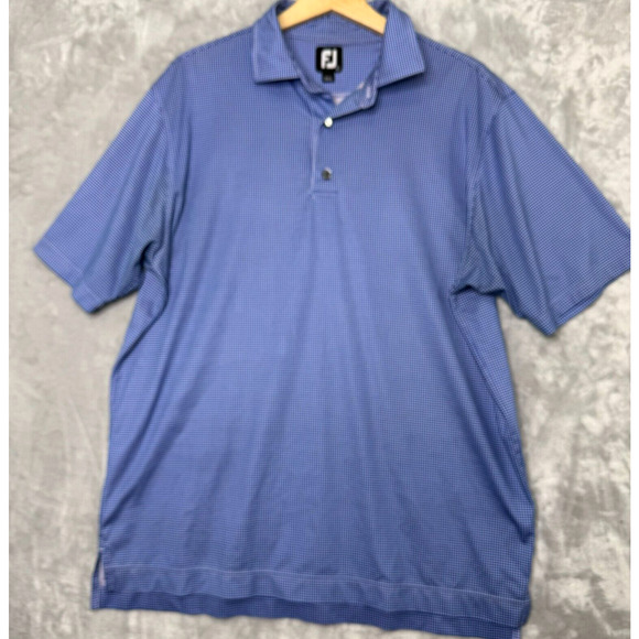 FootJoy Polo Mens L Blue White Houndstooth Check Short Sleeve Stretch Golf - Picture 1 of 10